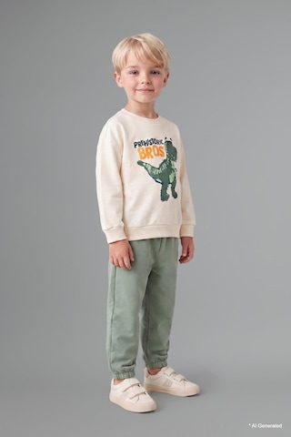Defacto Dinozor Baskılı Sweatshirt Üst Lastikli Paça Alt 2li Takım Erkek Bebek H8482a526auer118 Ekru-er118
