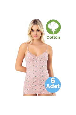 Tezzgelsin Kadın 6'lı İp Askılı Desenli Asortili Atlet Çok Renkli