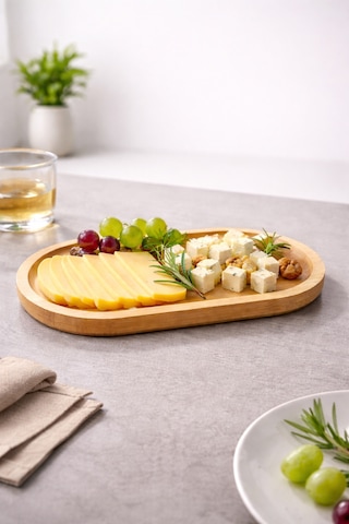 Oval Sunum Tepsisi Bambu Organizer Ve Yağdanlık Altlığı Yemek Tabağı 22,5 Cm Bambu