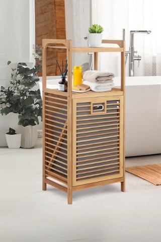 Büro Ev Ofis Dekoru İçin 40x35x95cm 2 Raflı Kumaş Hazneli Ahşap Kirli Çamaşır Sepeti Diğer