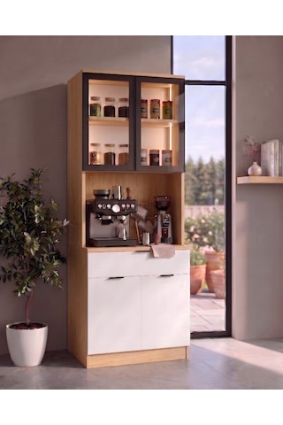Dream Premium Minimal Kahve İstasyonu - Safir Meşe Temperli Camlı Led Modül