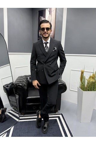Avni Ceylan Milano Doppio Stil Kruvaze Takım Elbise Siyah