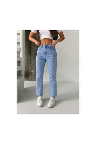 Bluemarlin Buz Kar Ön Arka Taşlı Paça Kesik Mom Denim Pantolon Buz Kar