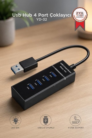 Premium Usb Hub 4 Port Çoklayıcı 3.0 Çoğaltıcı Yd32 Siyah Aparat Donanım Masaüstü