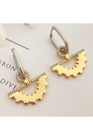Çelik Kadın Küpe Trend Yelpaze Küpe Çift Renk Gold - Gümüş