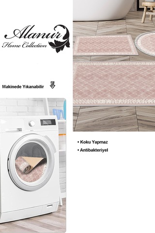 Dekoreko Kaymaz Taban Djt 3 Lü Banyo Paspas Takımı Yıldız Deri Karışık Modern 603m pudra