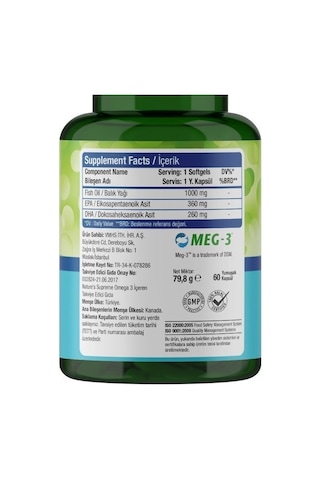 Natures Supreme Omega 3 1000 Mg 60 Kapsül Aromasiz