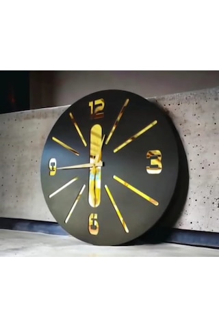 Duvar Saati - Ahşap Duvar Saati -sağlam Ve Uygun Hediye Şık - Modern Saat No:12 Gold