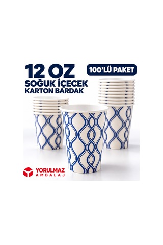 12 Oz Karton Bardak 100 Adet Soğuk İçecek Uyumlu Tek Kullanımlık Kağıt Bardak 50