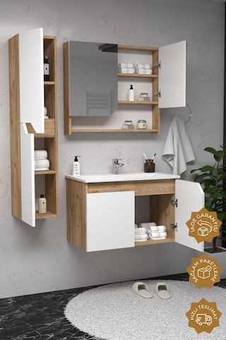 Teta Home Napoli 80 Cm Mdf Banyo Dolabı Seti + Boy Dolabı Atlantik Çam-beyaz Atlantik Çam - Beyaz