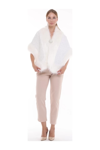 Furrier Geniş Kesim Taşlı Bolero Beyaz