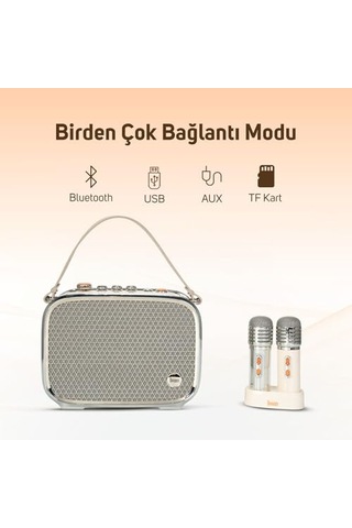 Karaoke Mikrofonlu Bluetooth Hoparlör Beyaz