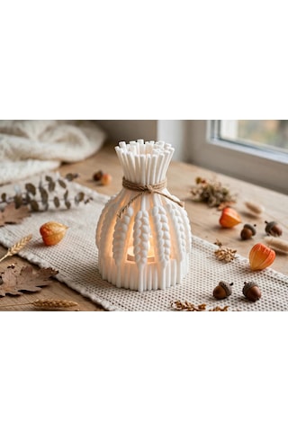 3d Baskı Buğday Demeti Tealight Mumluk Jüt İpli Dekoratif Sonbahar Hasat Feneri Şamdan Masa Süsü Çok Renkli