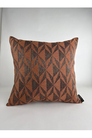 Kiremit Melanj Geometrik Desenli Keten Kırlent Kılıfı 43x43 Cm Premium Collection Kiremit - Siyah