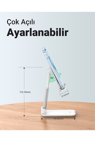 Ugreen Katlanabilir Çok Açılı Yükseklik Ayarlı Telefon Standı, Beyaz, 20434
