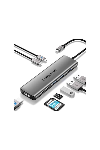 Lemorele Tc38 8 İn 1 Type-c Hub Çoklayıcı - 4k Hdmı Görüntü, 100w Pd Hızlı Şarj, 3x Usb 3.0, Sd/tf Kart Okuyucu Adaptör