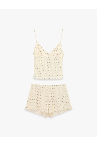 Koton Pamuklu Askılı Şortlu Puantiyeli Pijama Takımı Pembe 6slk40153mk