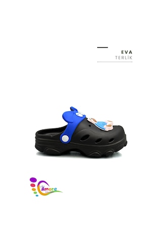 Sermoda Gözlük Desen Ayıcıklı Eva Çocuk Plaj Havuz Terlik Sabo Terlik Siyah Mavi