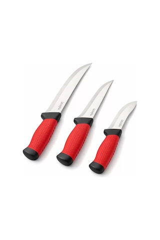 Kasap Bıçağı - Lazoğlu Redmaster - 3'lü Bıçak Seti - Kesme Doğrama - Silikon Sap Çok Renkli