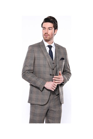 Wessi Kare Desenli Slim Fit Kahverengi Erkek Ceket 001