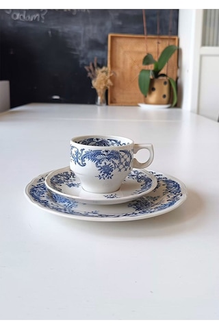 Valeria Üçlü/trio Çay Fincanı Vitro Porzellan Antıque Tea Cup & Saucers Maviv