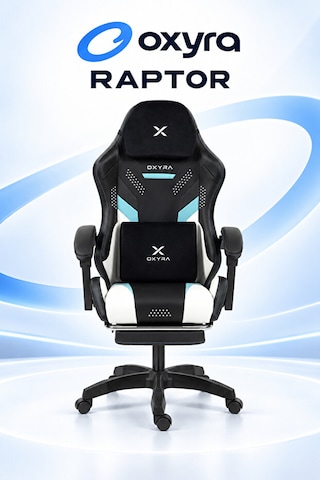Oxyra Raptor Premium Ergonomik Ayak Destekli Siyah/beyaz Oyuncu Koltuğu Siyah - Mavi