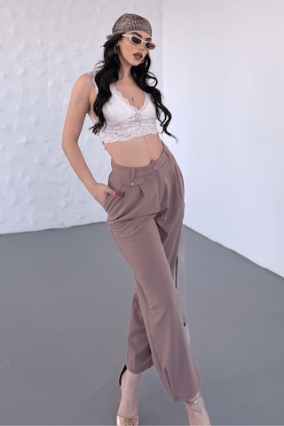 Paw Garage Kadın Jessia Bel Ve Paça Düğmeli Balon Model Likralı Kumaş Pantolon Vizon