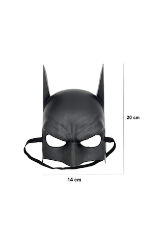 Siyah Renk Çocuk Boy Arkadan Lastikli Batman Maskesi A Kalite 20x14 Cm