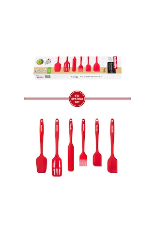 Silikon Mutfak Seti 6 Lı, Isıya Dayanıklı Yanmaz Yapışmaz Silikon Spatula Seti 6 Parça Kırmızı