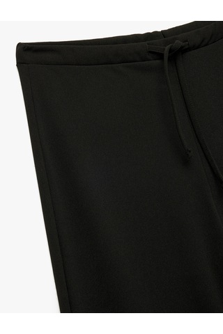 Koton Krep Scuba Kumaş Yüksek Bel Bağcıklı Geniş Paça Pantolon Siyah 6wal40012ık Siyah