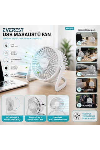 Go İthalat Usb Şarjlı - Pvc Gövde 14.5x14.1cm Masa Üstü Fan - Vantilatör Efn-505