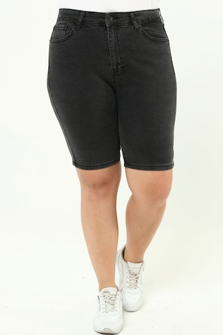 Cedy Denim Kadın Büyük Beden Yüksek Bel Likralı Slimfit Jeans Şort-c606 001