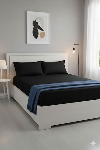 %100 Pamuk Ranforce Premium King Size Lastikli Çarşaf Seti - Siya Siyah