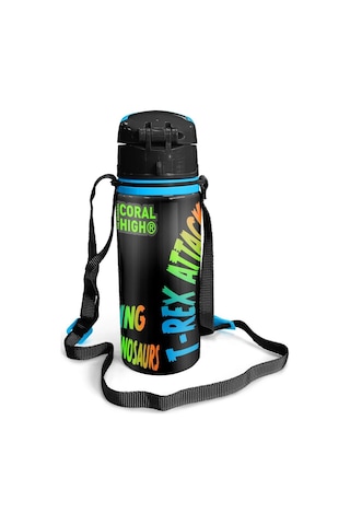 Coral High Kids Gri Dinozor Desenli Pipetli Alüminyum Matara 600 Ml 11944