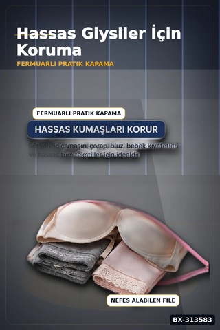 Fermuarlı 40x50 Cm Çamaşır Yıkama Filesi - Hassas Kıyafet Koruma Torbası Bx-313583 Çok renkli