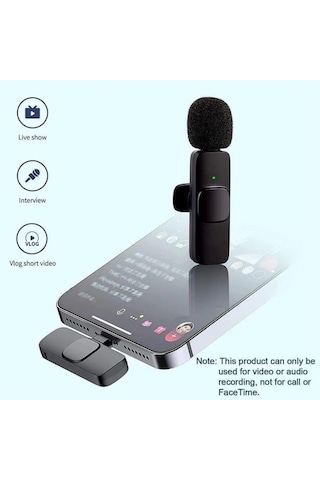Kablosuz Yaka Mikrofonu 2'li Typ-c Uyumlu Mini K9 Vlog Mikrofonu, Telefon Mikrofonu-1340
