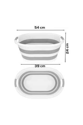 Porsima 2li Katlanır Temizlik Seti - Katlanır Sepet 25lt - Katlanır Kova 10lt Beyaz - Gri