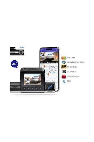 S58 4g Sim Kartlı Ticari Yönetmelik Uyumlu 4k 3 Kameralı Araç Kamerası - Sos Butonlu