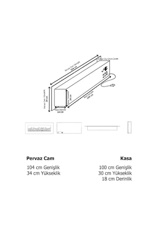 Arif Şömine Dekoratif Elektrikli Yapay Şömine - 100x30x18 Cm - Kumanda, Sabit Çıtırtı Sesi Ve Bluetooth Hoparlör