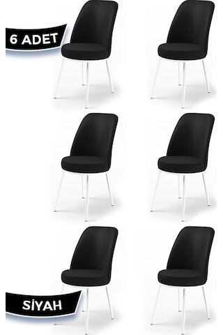 Canisa Concept Dexa Serisi Siyah Renk 6 Adet Sandalye, Renk Siyah, Ayaklar Beyaz Siyah