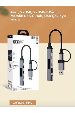 Usb-c Hub 4in1 Dönüştürücü - 2 Usb, 2 Type-c Port, Metalik Usb-c