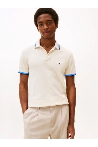 Tommy Hilfiger Cuff Interest Slım Krem Erkek Polo Yaka T-shirt