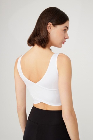 Los Ojos Beyaz Hafif Destekli Sırt Detaylı Kaplı Crop Top Büstiyer Cropped Beyaz Beyaz