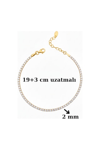 925 Ayar Gümüş Işıltılı Tenis Bileklik - 14k Gold Renk Beyaz