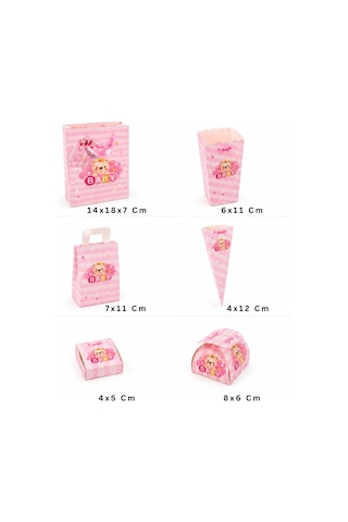 Hoşgeldin Bebeğim Hediyelik Seti, Pembe, Ayıcıklı Baby Shower&doğum Günü İkram Seti, 7 Ürün-48 Parça