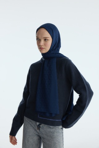 Mirsoy Scarf İpeksi Jakar Şal Mira Desen Lacivert