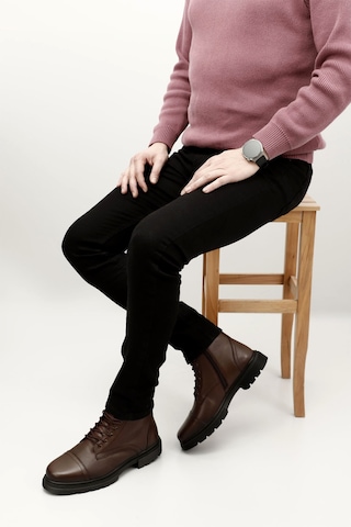 Gönderi R Kahve Floter Gön Hakiki Deri Fermuarlı Bağcıklı Erkek Postal Bot 81501 Kahve