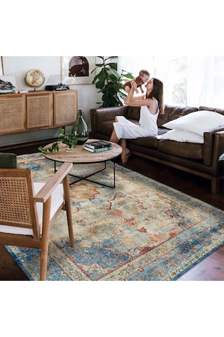 Latte Dizayn Kenzie Kadife Pamuk Tabanlı Yıkanabilen Kaydırmaz Antibakteriyel Salon Halısı 80x150 Çok Renkli