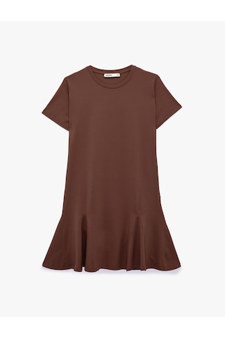 Koton Pamuklu Slim Fit Bisiklet Yaka Kısa Kollu Volümlü Mini Tişört Elbise Kahverengi 6sak80200ek Kahve