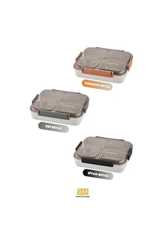 Bento 1200ml Lunchbox Tek Katlı 4 Bölmeli Ve Kaseli Çelik Sefer Tası Yemek Kutusu Siyah Bakır